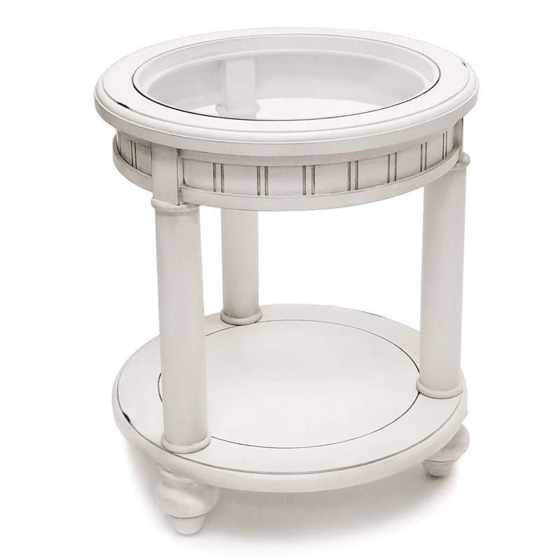 Highland Dunes Kolya White Coastal End Table with Glass Top | Wayfair